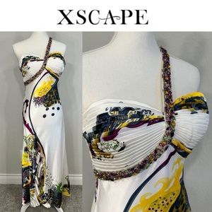 Xscape by Joanna Chen Maxi One Shoulder Beaded Silk Dress Size 6 Wedding Evening